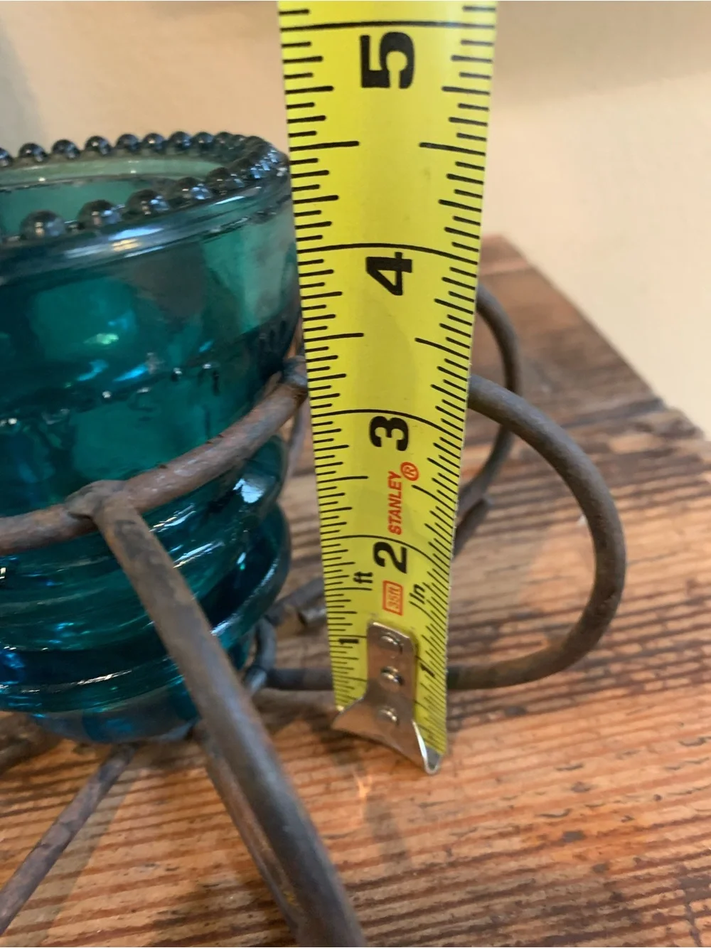 antique real insulator crafted to a Rustic Metal candle Holder /plant propegator